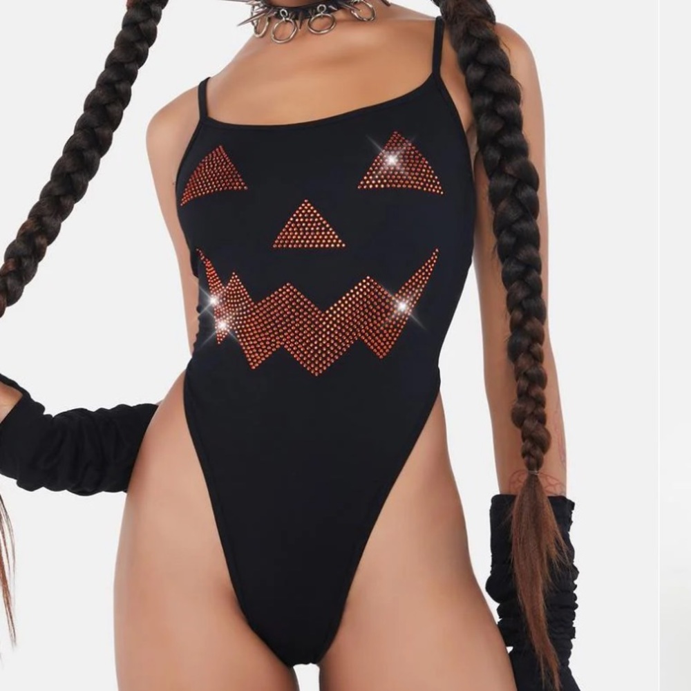 Rhinestone pumpkin bodysuit. Only worn once.